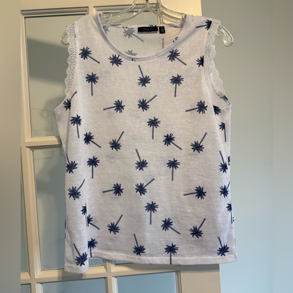 Blue Palm Tree Sleeveless Top